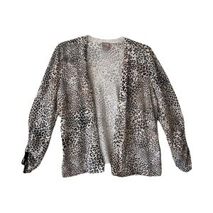 Chico’s | Animal Print Ruched Sleeve Open Front Cardigan, Size 1 (Small)
